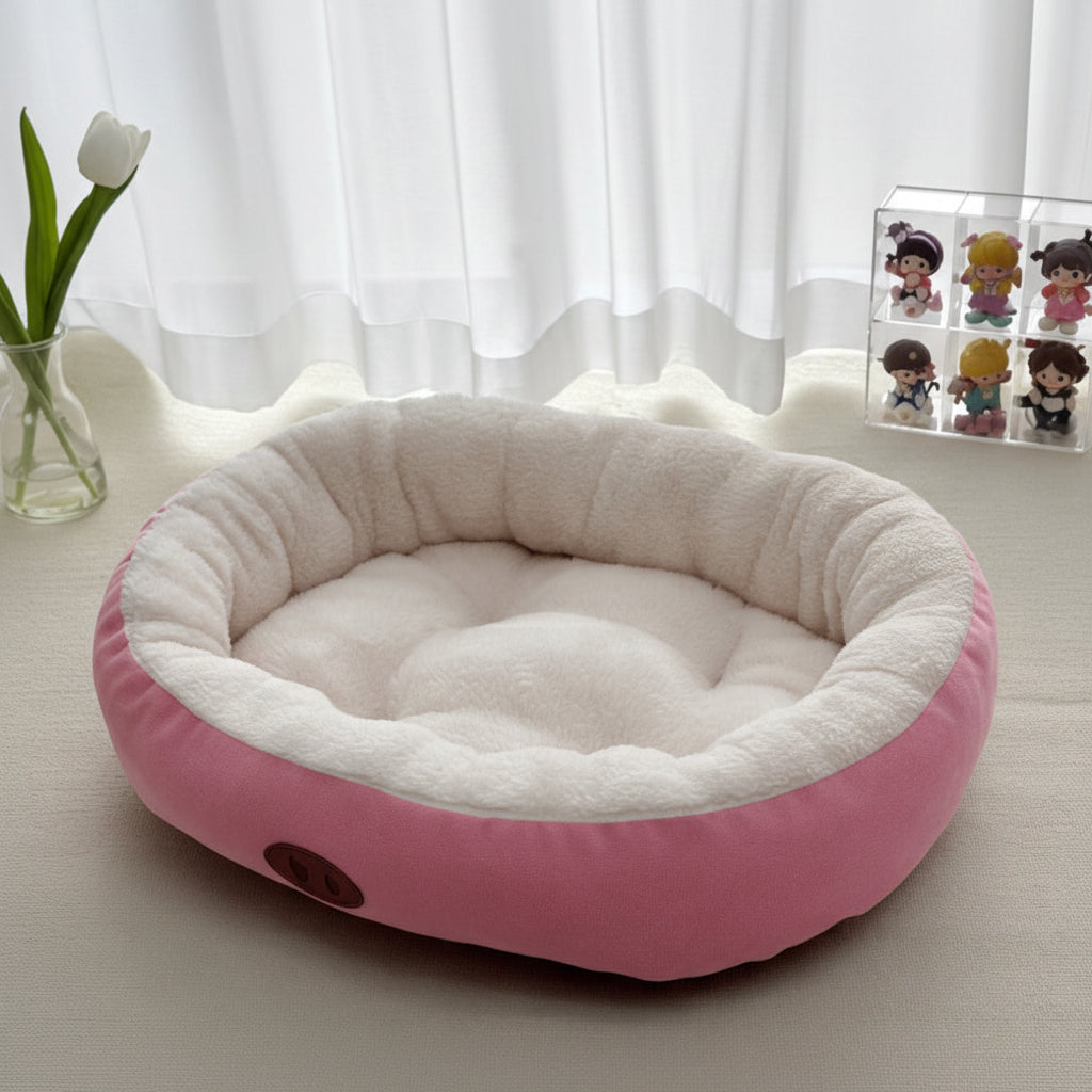Oval Plush Pet Bed for Dogs & Cats | Thick Washable Cushion