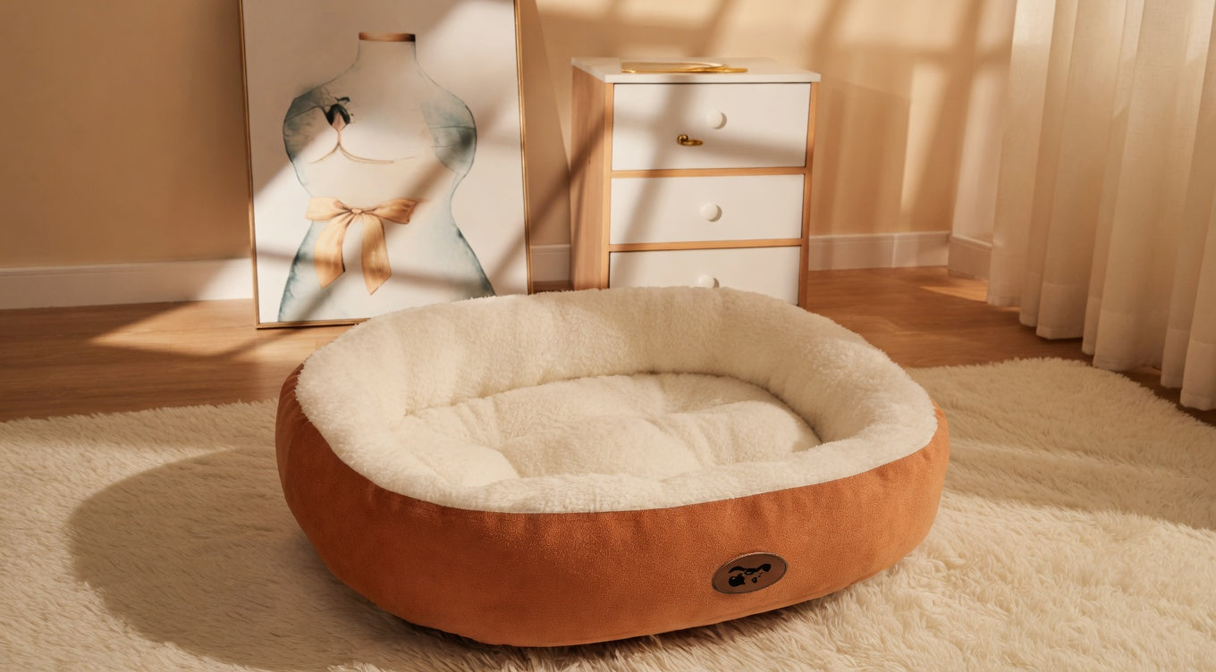 Oval Plush Pet Bed for Dogs & Cats | Thick Washable Cushion