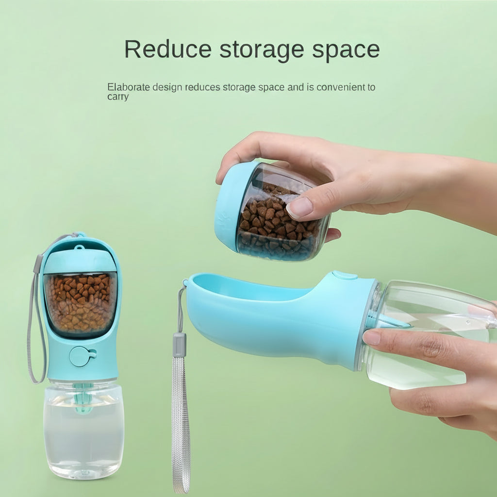 Portable Pet Water Bottle | 2-in-1 Food & Water Feeder Bowl for Dogs & Cats — Outdoor Travel