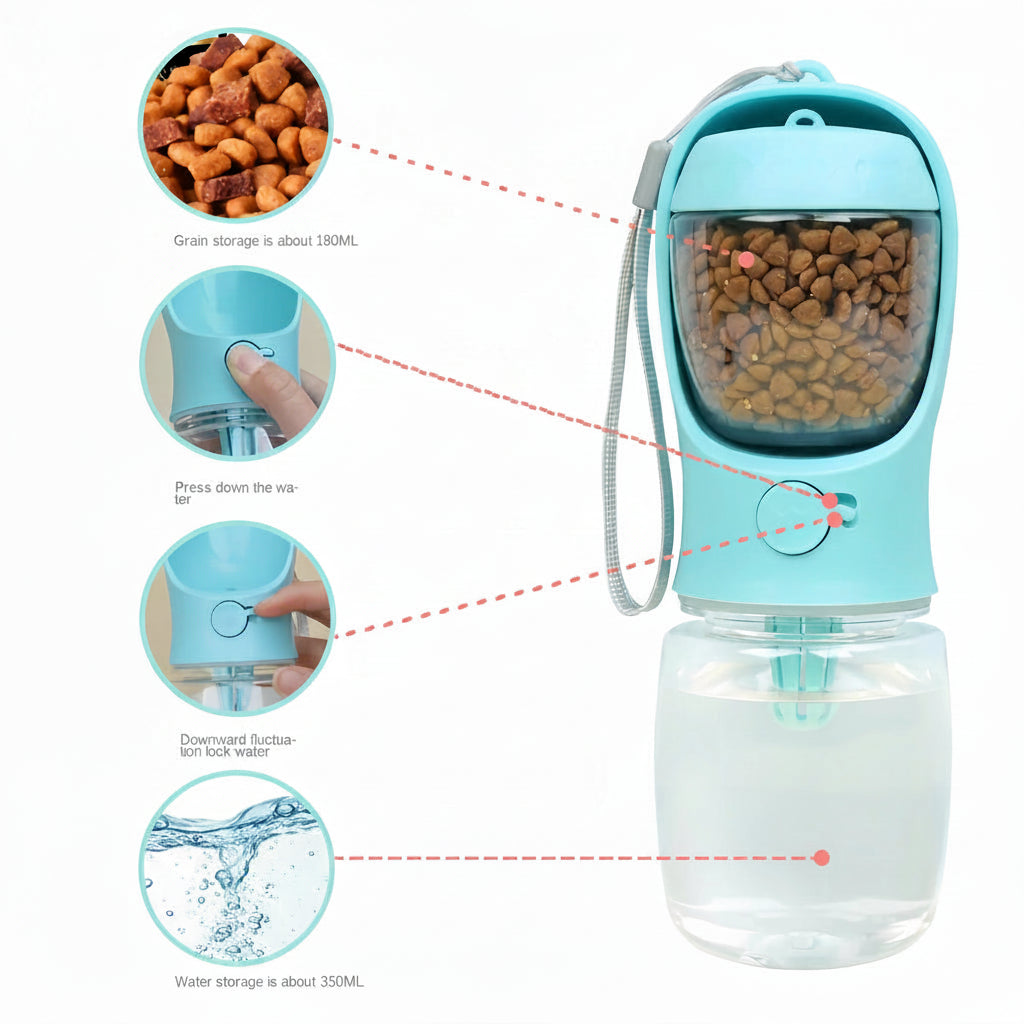 Portable Pet Water Bottle | 2-in-1 Food & Water Feeder Bowl for Dogs & Cats — Outdoor Travel