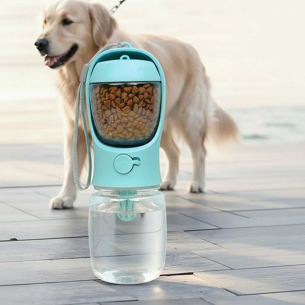 Portable Pet Water Bottle | 2-in-1 Food & Water Feeder Bowl for Dogs & Cats — Outdoor Travel