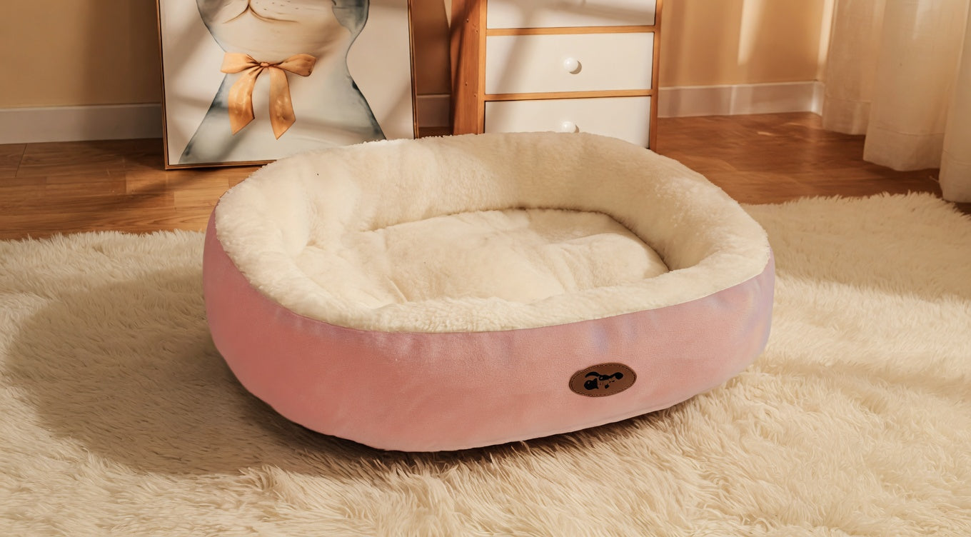Oval Plush Pet Bed for Dogs & Cats | Thick Washable Cushion