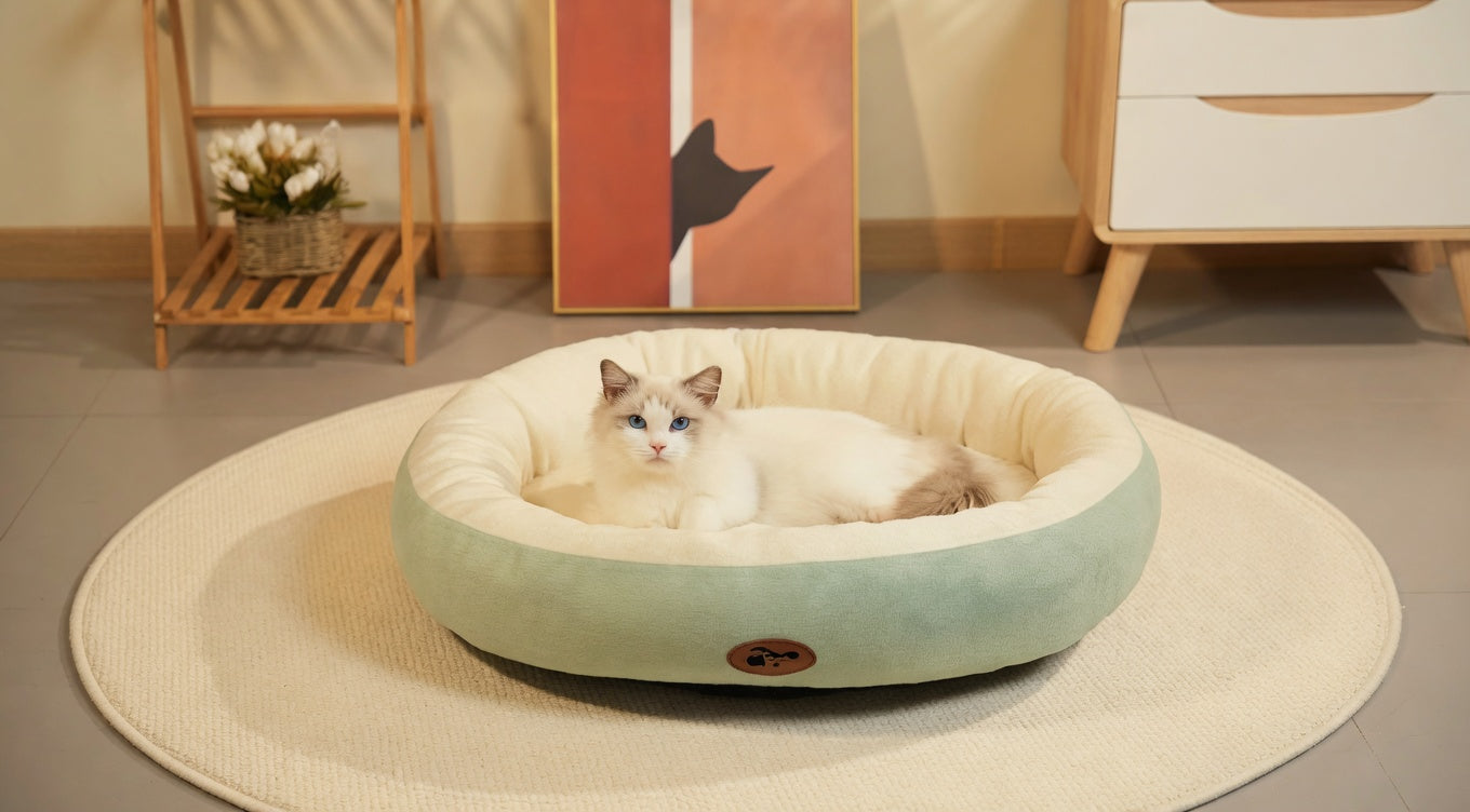 Oval Plush Pet Bed for Dogs & Cats | Thick Washable Cushion