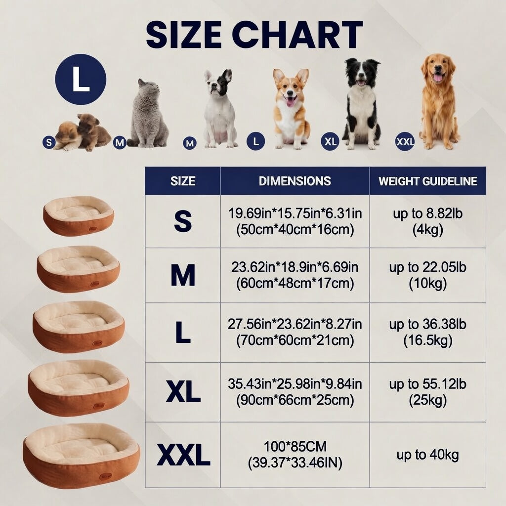 Oval Plush Pet Bed for Dogs & Cats | Thick Washable Cushion